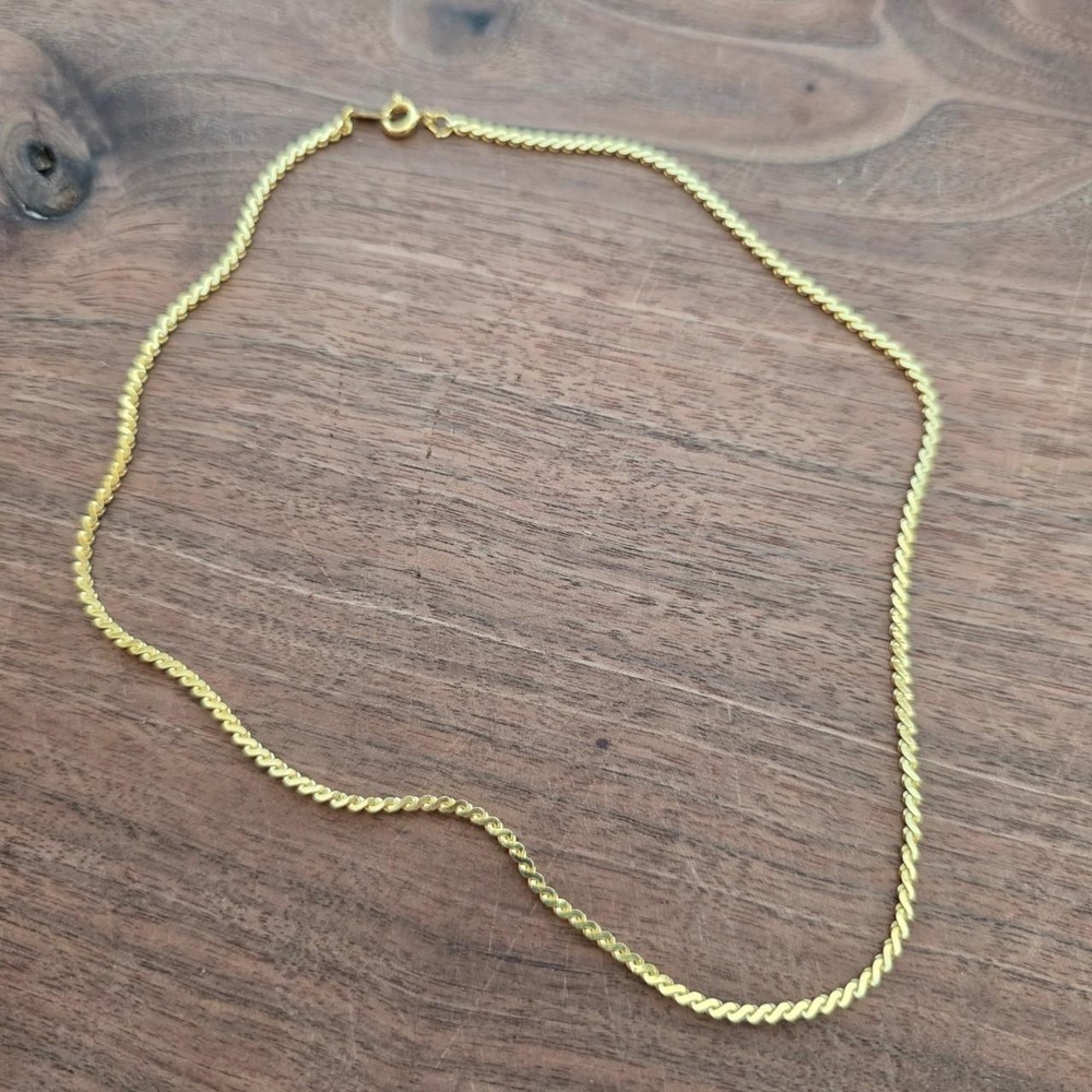 Vintage Gold Wave Twist Chain Necklace Korea 16 In Minimalist Layering Gold Tone